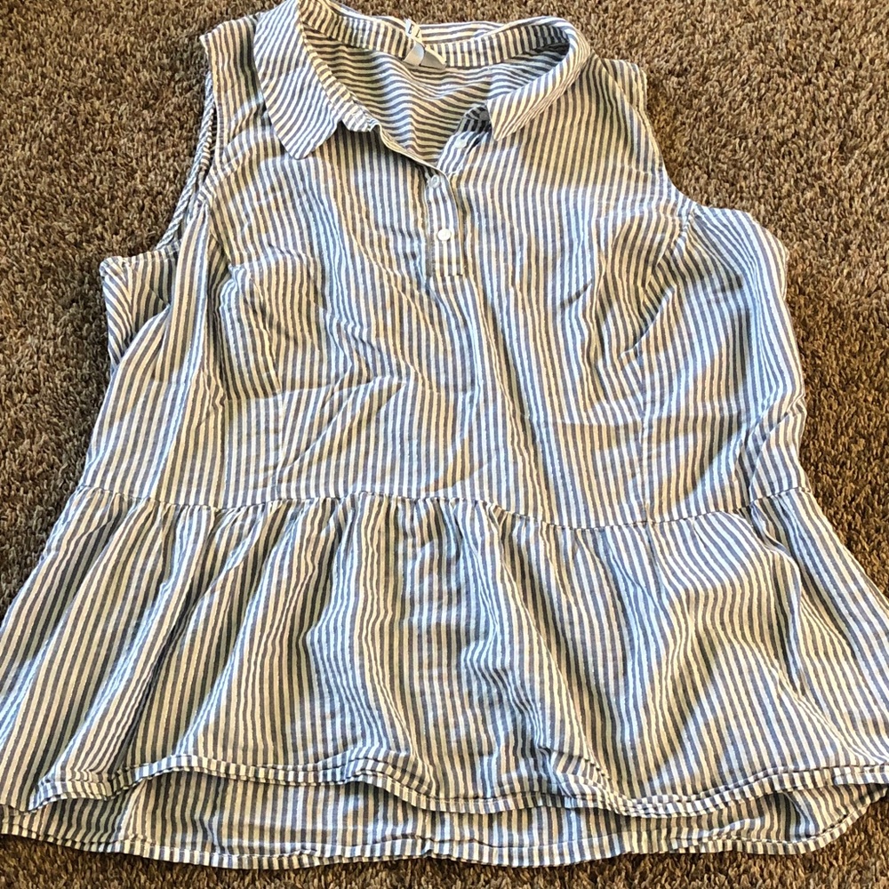 Striped Sleeveless Lightweight Button Front Top - Blue & White
